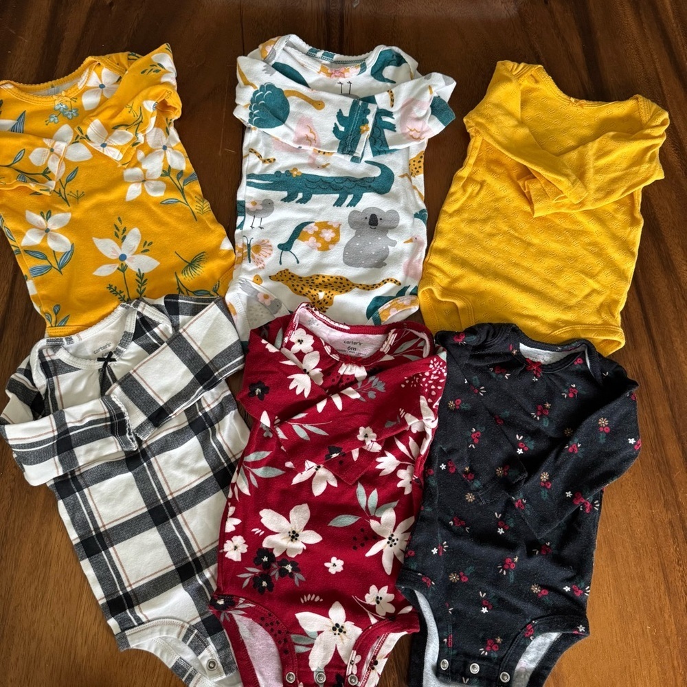 Carter’s Baby Girl Set of 6 Onesies Bundle size 6M - Picture 2 of 6